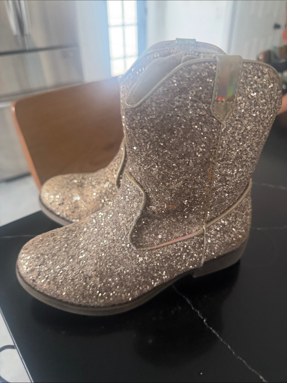 Kelly & Katie Girls' Glitter Cowboy Boots - Champagne